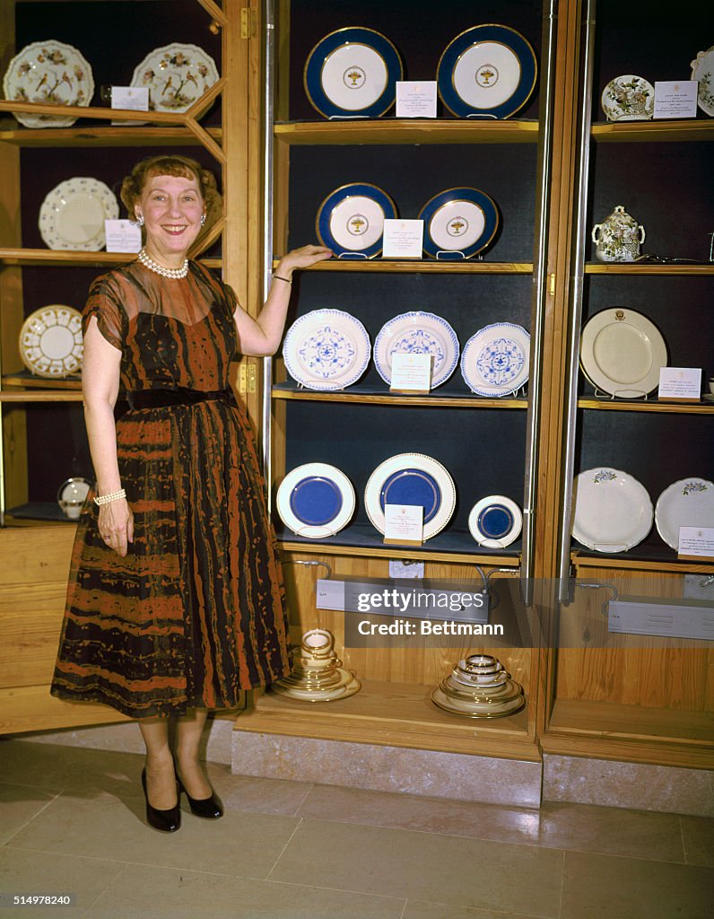 Mamie Eisenhower with Fine China in White House