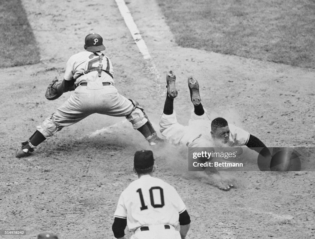 Willie Mays Sliding Towards Base