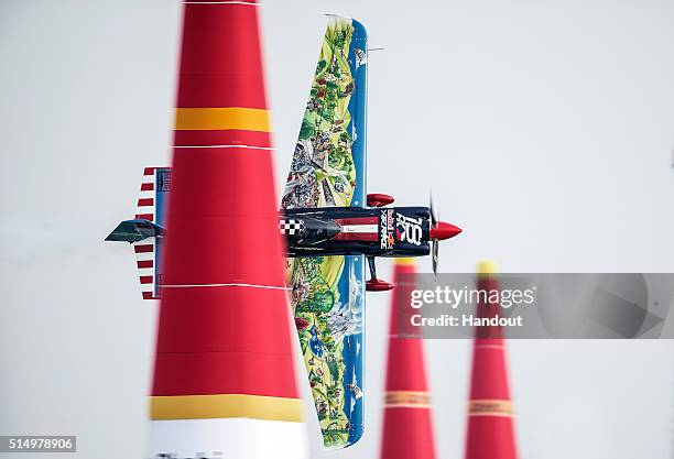 In this handout photo provided by Red Bull, Petr Kopfstein of Czech Republic performs during the qualifying of the first stage of the Red Bull Air...