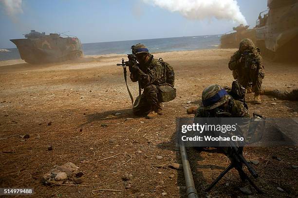 Marines from 3rd Marine Expeditionary Force, Battalion landing team deployed from Okinawa, Japan participate in the U.S. And South Korean Marines...