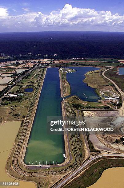 This files aerial photo dated 15 December 1999 shows the Sydney International Regatta Centre at the base of the Blue Mountains, which will be the...