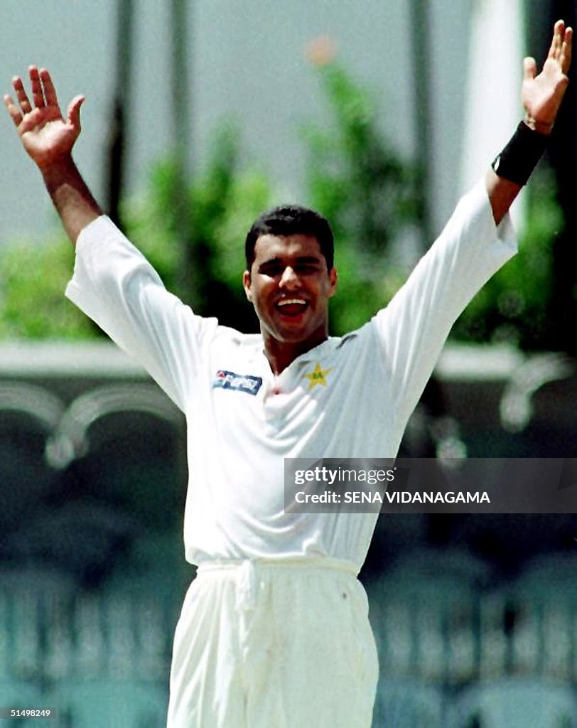 Pakistan bowler Waqar Younis celebrates 15 June 20