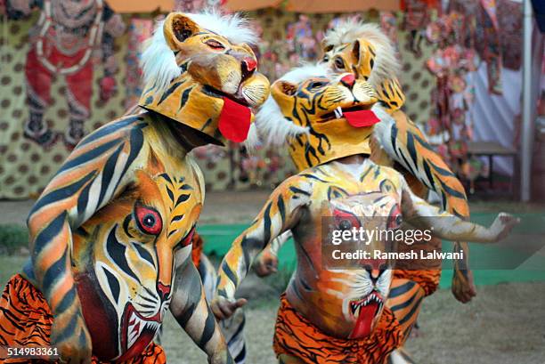 pulikali folk dance - onam stock pictures, royalty-free photos & images