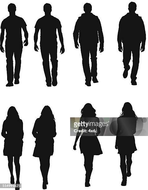 people in casual wear walking - in silhouette stock illustrations