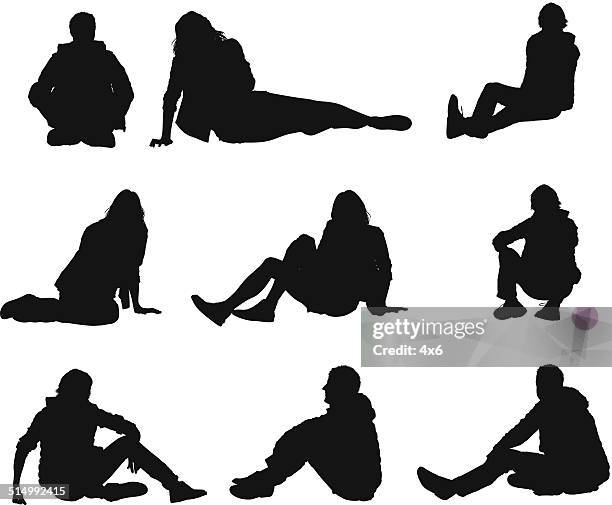 people in casual wear sitting on floor - cross legged stock illustrations