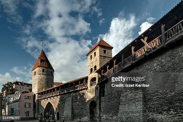 medieval towers of old tallinn - town wall tallinn stock pictures, royalty-free photos & images
