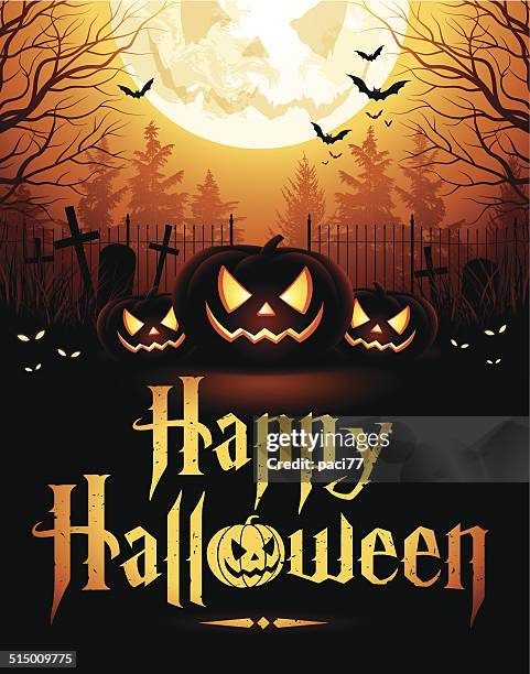 stockillustraties, clipart, cartoons en iconen met halloween night with pumpkins - horror