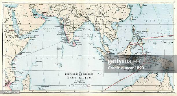 ilustraciones, imágenes clip art, dibujos animados e iconos de stock de antiguo mapa de los portugueses empire - 16th century style