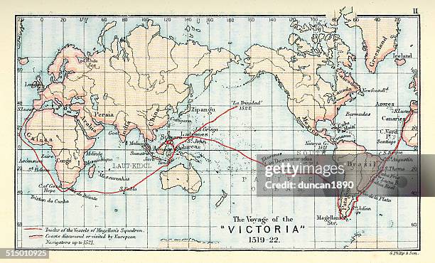 antique map - magellan stock illustrations