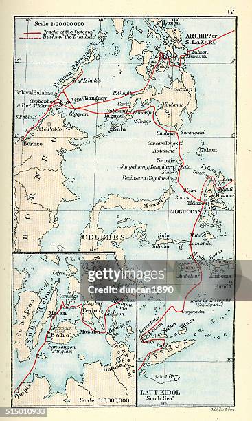 antique map of the southern ladrone islands - mariana islands stock illustrations