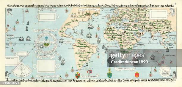 antique map of the world - 16th century stock illustrations