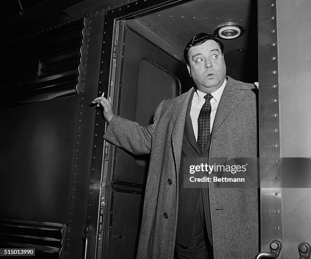 One of the arrivals in our fair city today was no stranger to the big town. He was, and still is, Jackie Gleason, TV comic, whom you see here looking...
