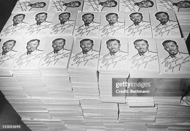 Moscow, U.S.S.R.: A Russian View. Stacked in huge piles in Moscow awaiting distribution are these Russian books on the late Congolese Premier,...