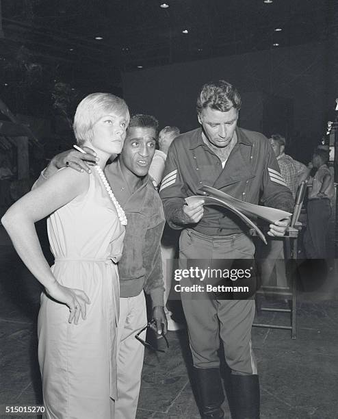 Hollywood: Actress May Britt visits her husband Sammy Davis Jr. At MGM on the set of Soldiers 3 on her first day out since the birth of the couples'...