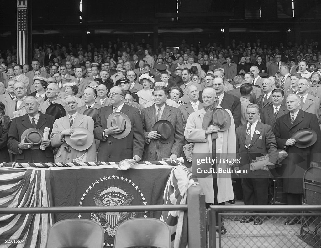 Dwight Eisenhower Pledging Allegiance at Baseball Game