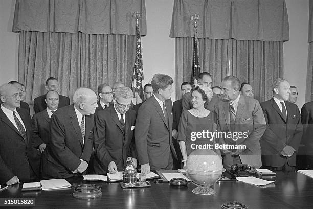 President John F. Kennedy meets with his Committee for Equal Employment Opportunity at the White House. Kennedy said that his administration will act...