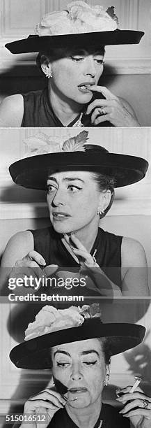 Sage Observations of a Star Who Stayed On Top. New York: Motion picture star Joan Crawford, who has been a star for 30 years, is shown in three...