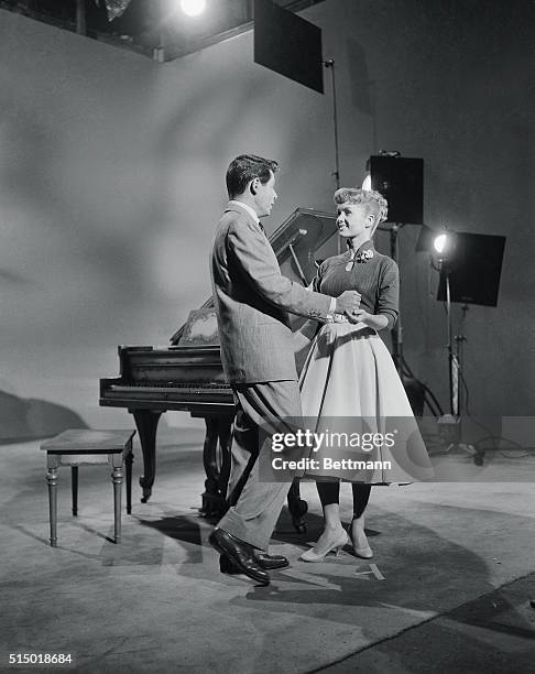 Eddie Fisher - Debbie Reynolds and director Norman Taurog- first day of shooting Bundle of Joy at RKO - this is the first movie for Eddie and Debbie.