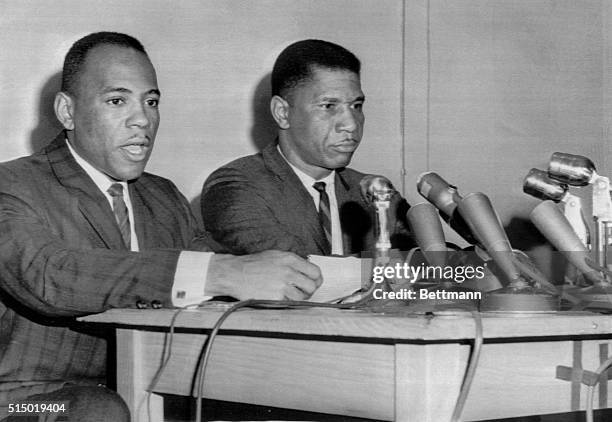 Jackson, Mississippi: To Return To Ole Miss James H Meredith reads prepared statement at news conference January 30, saying he has decided to return...