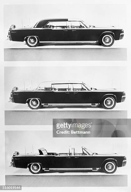 The new Presidential Continental is shown here in three stages. The car is a Lincoln Continental which literally was cut in half, reinforced and...