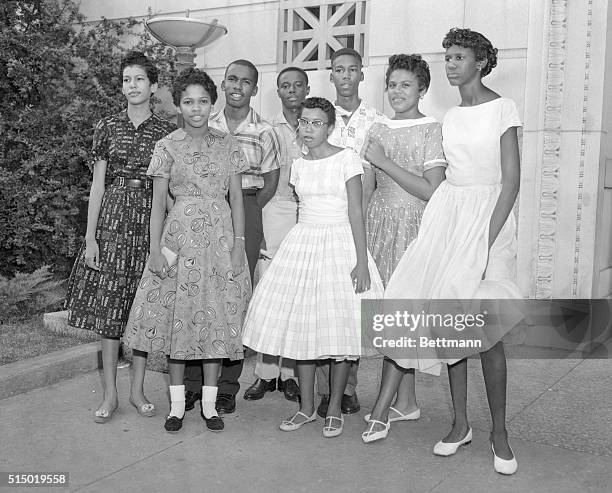 Early tonight, the 9 Negro students denied admission to Little Rock High School went to the Federal Building to sign depositions for the U.S....
