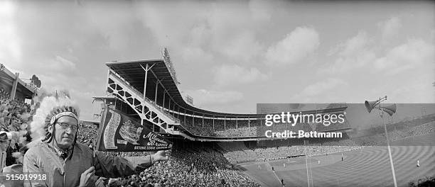 This view of jammed County stadium in Milwaukee was made with the amazing 140-dgree panon camera as the first inning of the third World Series game...