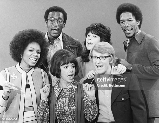 The cast members of "The Electric Company." Cast members are from left: Lee Chamberlin, Bill Cosby, Rita Moreno, Judy Graubart, Skip Hinnant, and...