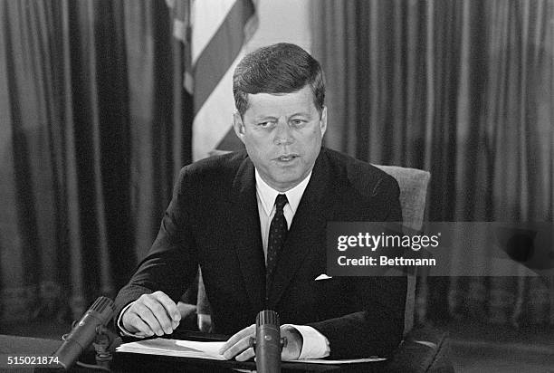 President John F. Kennedy addresses the nation concerning the crisis in Berlin, announcing a military expansion to thwart the Soviet threat there.