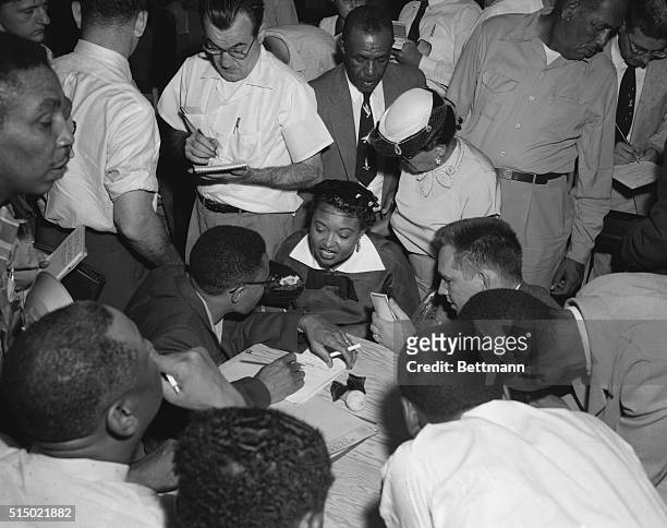 Mother of "Whistle" Murder Victim Meets the Press. Sumner, Mississippi: Mrs. Mamie Bradley, mother of Emmett Louis Till, the 14 year old Negro boy...