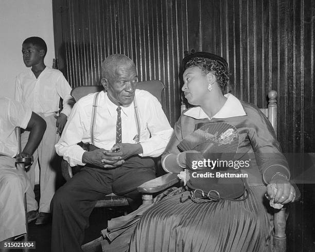 Mother and Uncle of Slain Negro Youth Sumner, Mississippi: "Uncle Mose" Wright, granduncle of slain Emmett L. Till, 14 year old Chicago Negro boy, is...