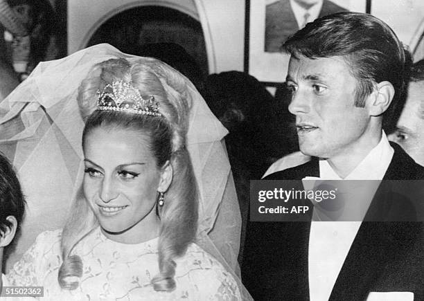 Czech gymnast Vera Caslavska and her fiancT Czech athletic 1500m champion Josef Odlozil photographed during their marriage at the Olympic Games in...