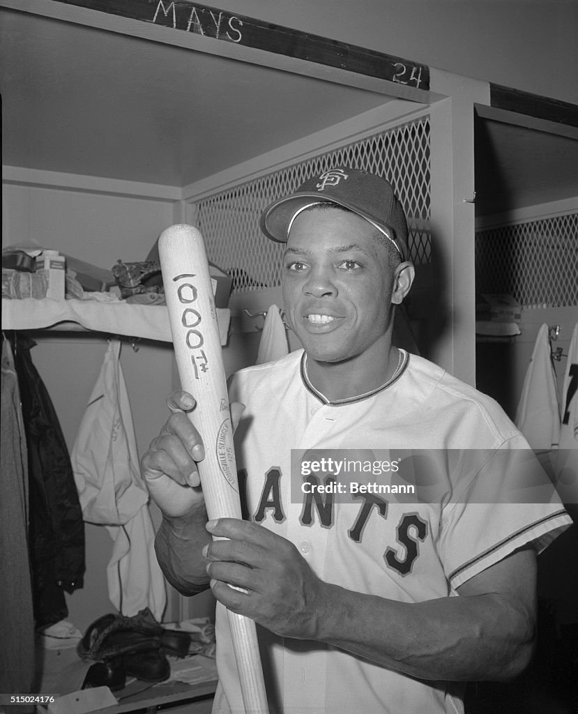 Willie Mays Holding Baseball Bat