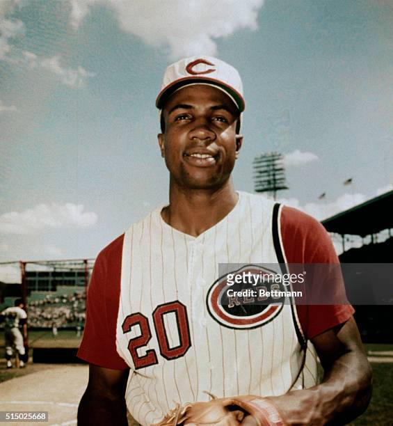 Right Fielder Frank Robinson takes a break during spring training with the Cincinnati Reds. Robinson was inducted into the Baseball Hall of Fame in...