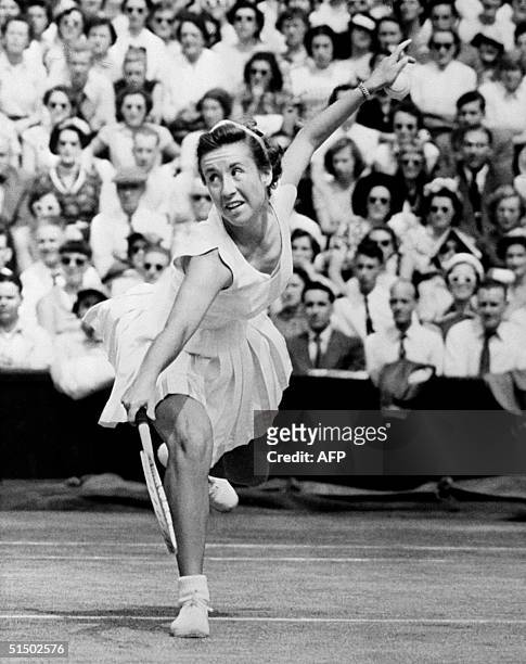 Undated picture of Maureen "Little Mo'" Connolly of the US at the Wimbledon championships in London. Maureen Connolly was the first women to win all...