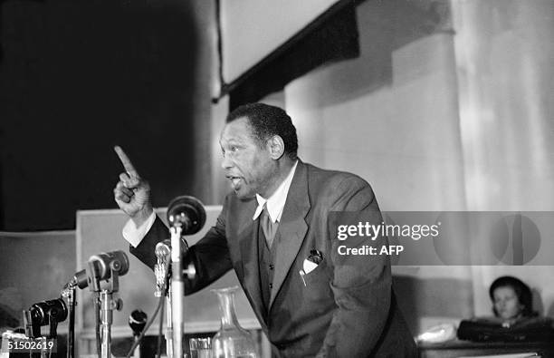 An undated picture shows US actor and singer Paul Robeson giving a speech. Robeson lost his passport in 1950 and his income was reduced and, later...
