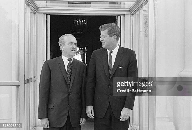 Colombian president-elect Guillermo Valencia visits President John Kennedy at the White House.