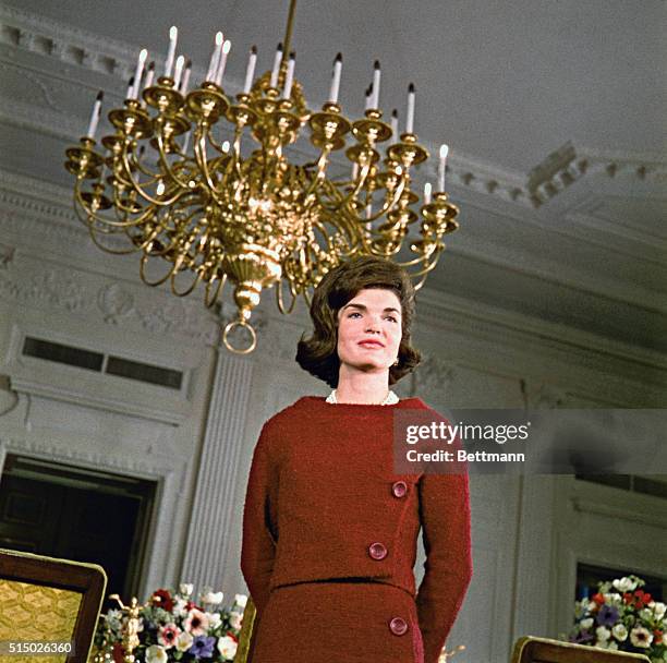 Mrs. John F. Kennedy on white House tour on CBS-TV.