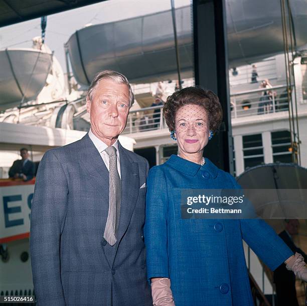 New York, New York: Duke and Duchess of Windsor aboard SS United States, silver wedding anniversary.