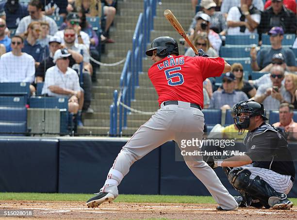 Allen Craig of the Boston Red Sox in action during the game against the New York Yankees at George M. Steinbrenner Field on March 5, 2016 in Tampa,...