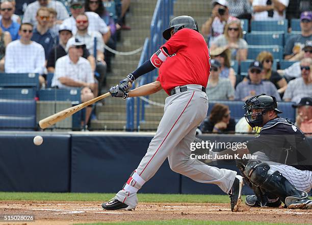 Allen Craig of the Boston Red Sox in action during the game against the New York Yankees at George M. Steinbrenner Field on March 5, 2016 in Tampa,...