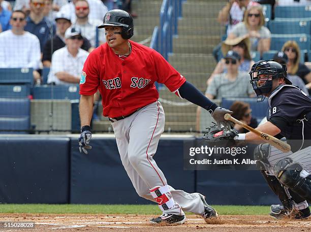 Allen Craig of the Boston Red Sox in action during the game against the New York Yankees at George M. Steinbrenner Field on March 5, 2016 in Tampa,...