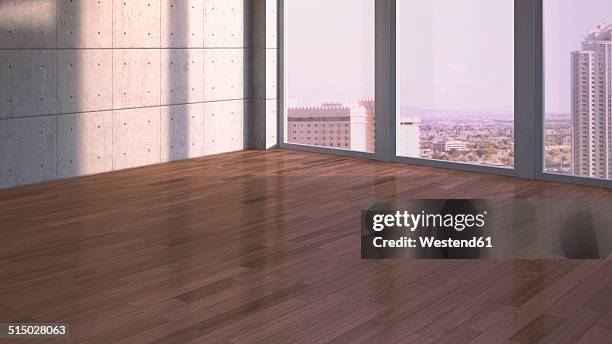 ilustrações, clipart, desenhos animados e ícones de empty room with walnut parquet, 3d rendering - hardwood floor