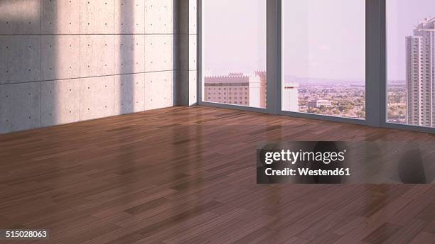 empty room with walnut parquet, 3d rendering - gv stock illustrations