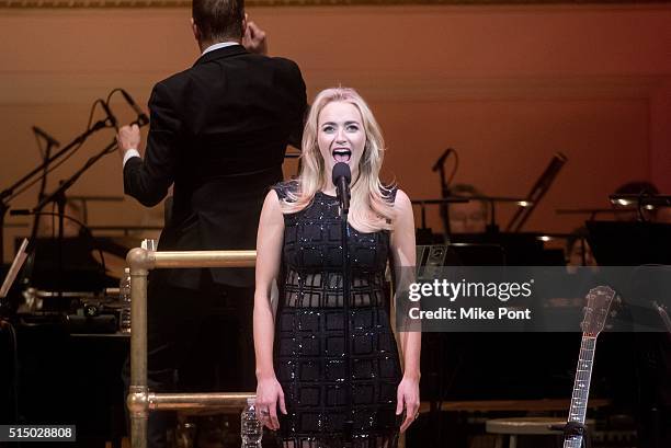 Actress Betsy Wolfe performs during The New York Pops: Darren Criss and Betsy Wolfe in Concert at Carnegie Hall on March 11, 2016 in New York City.