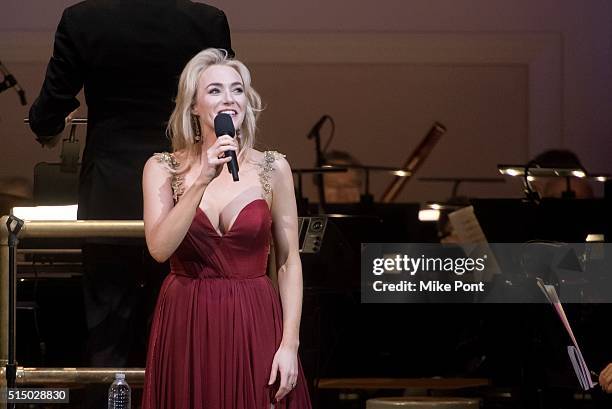 Actress Betsy Wolfe performs during The New York Pops: Darren Criss and Betsy Wolfe in Concert at Carnegie Hall on March 11, 2016 in New York City.