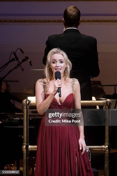 Actress Betsy Wolfe performs during The New York Pops: Darren Criss and Betsy Wolfe in Concert at Carnegie Hall on March 11, 2016 in New York City.