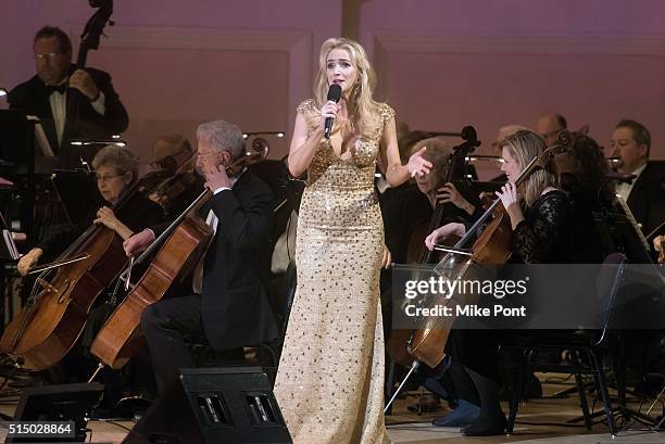 Actress Betsy Wolfe performs during The New York Pops: Darren Criss and Betsy Wolfe in Concert at Carnegie Hall on March 11, 2016 in New York City.