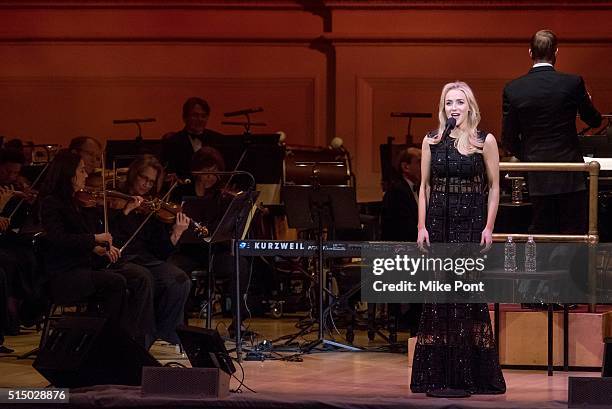 Actress Betsy Wolfe performs during The New York Pops: Darren Criss and Betsy Wolfe in Concert at Carnegie Hall on March 11, 2016 in New York City.