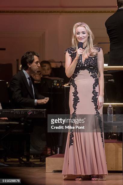 Actress Betsy Wolfe performs during The New York Pops: Darren Criss and Betsy Wolfe in Concert at Carnegie Hall on March 11, 2016 in New York City.