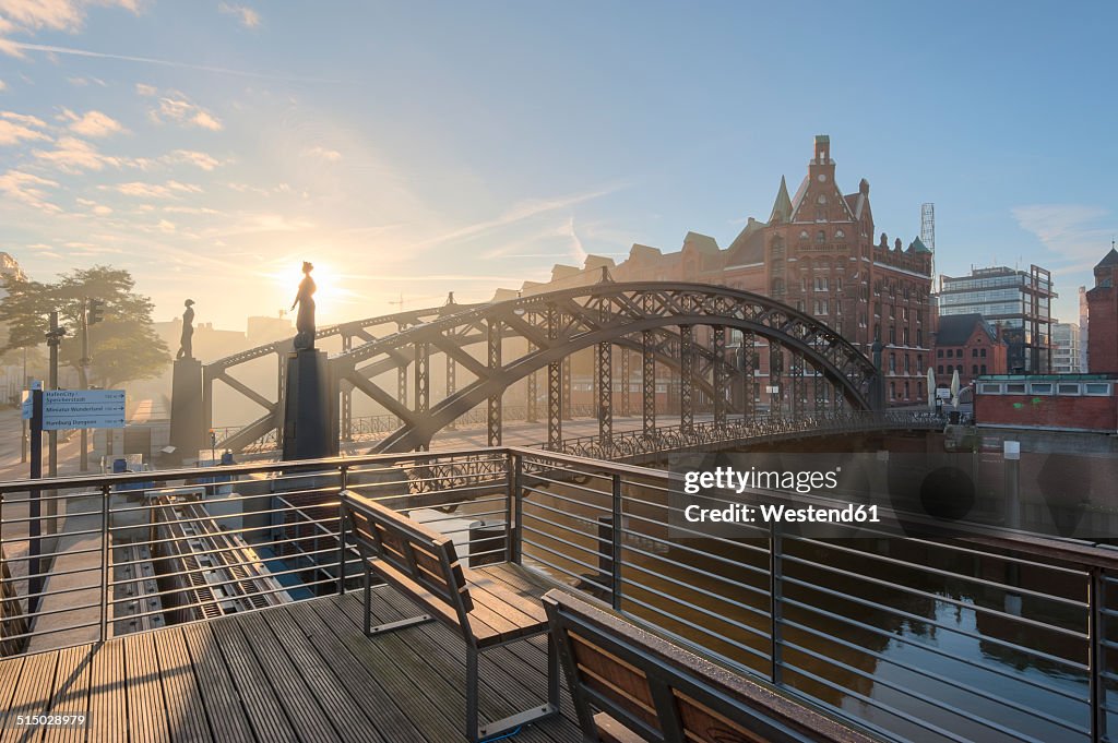 Germany, Hamburg, Speicherstadt at sunrise